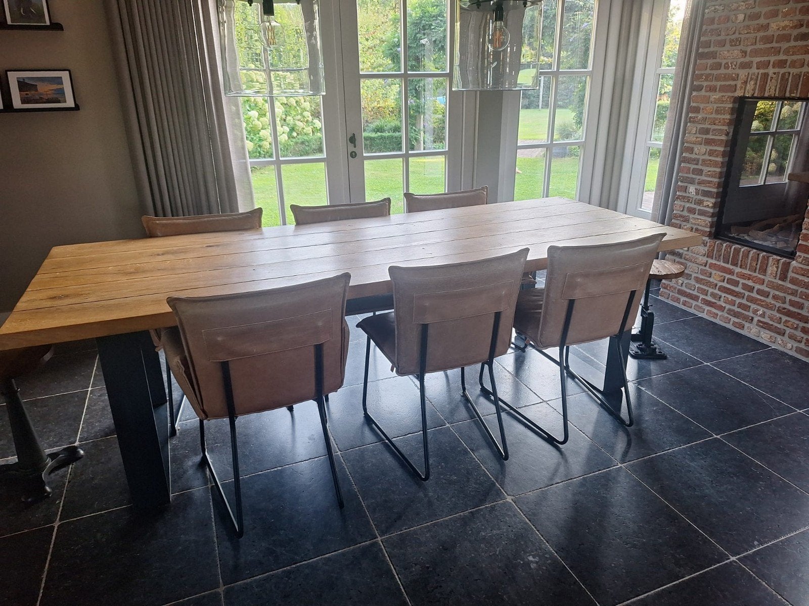 Leren eetkamerstoelen 5 stuks merk Jess Duke cognac, Huis en Inrichting, Ophalen, Gebruikt, Twee, Bruin