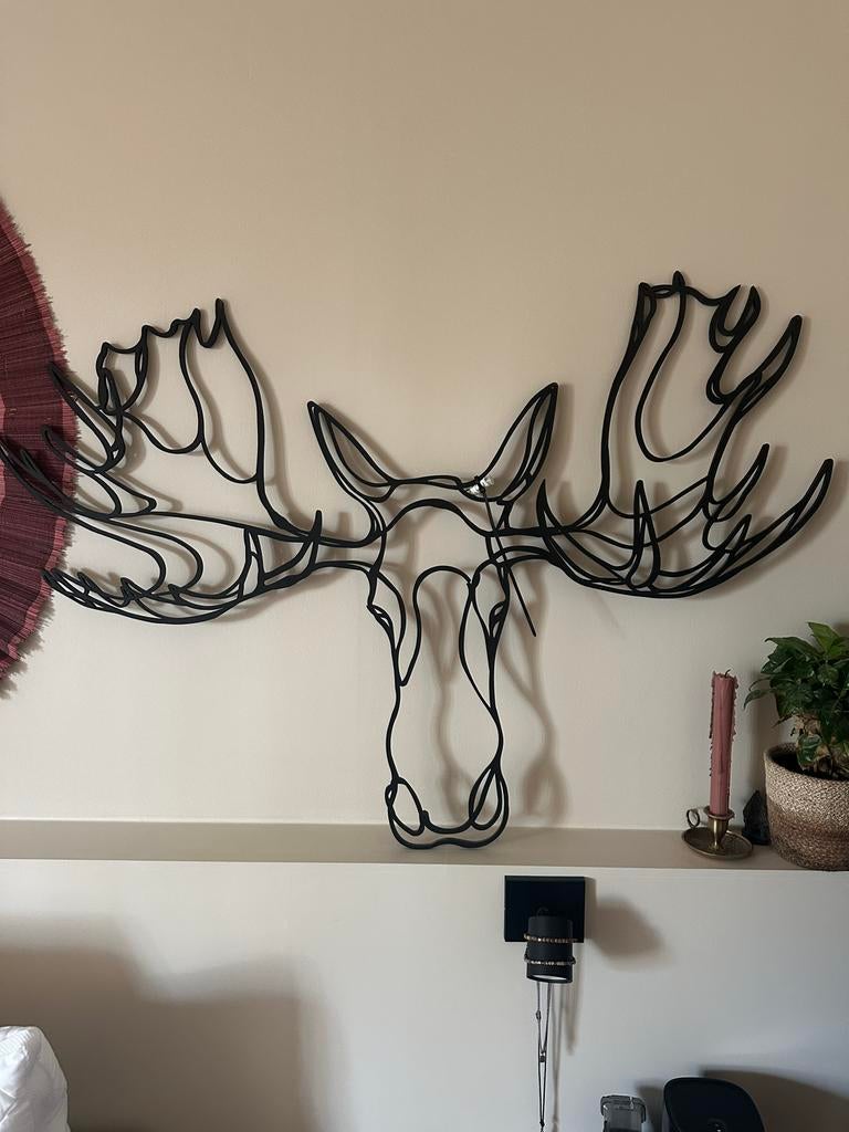 Groot metalen wanddecoratie eland gewei - Zwart, Metaal, Wandsculptuur, Gebruikt, Zwart