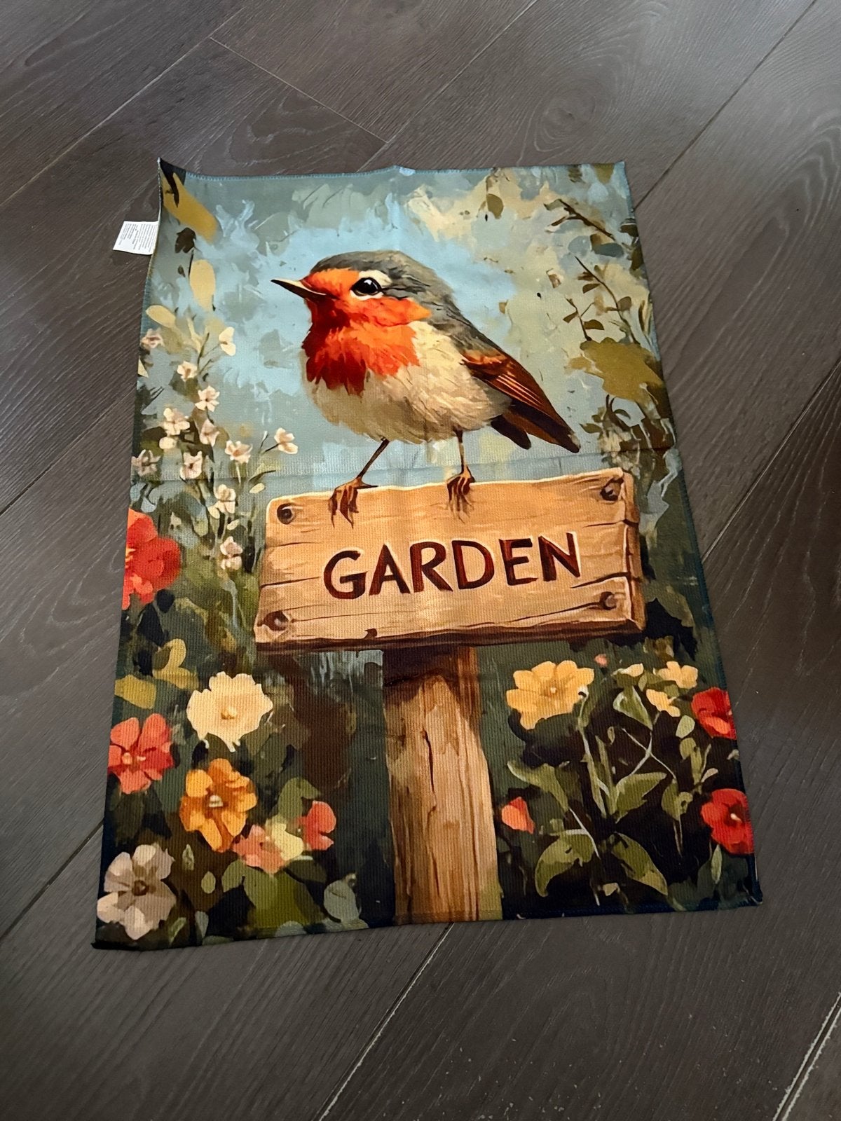 Keuken/gastenhanddoek Roodborstje op bord 40x60 cm, Ophalen of Verzenden, Nieuw