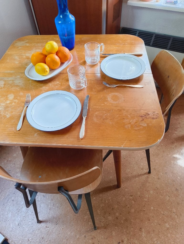 Vintage uitschuifbare eettafel jaren 60, Ophalen, Gebruikt, Vijf personen of meer, Rechthoekig