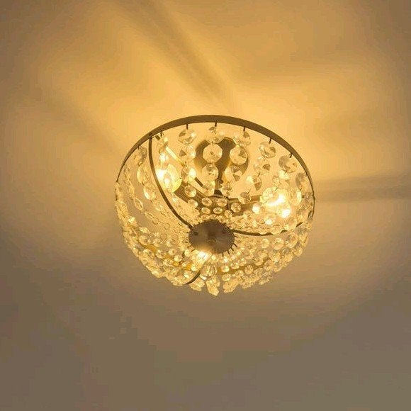 Ronde plafondlamp met kristallen - Klassiek en elegant, Huis en Inrichting, Lampen | Plafondlampen, Gebruikt, Glas, Metaal, Ophalen of Verzenden