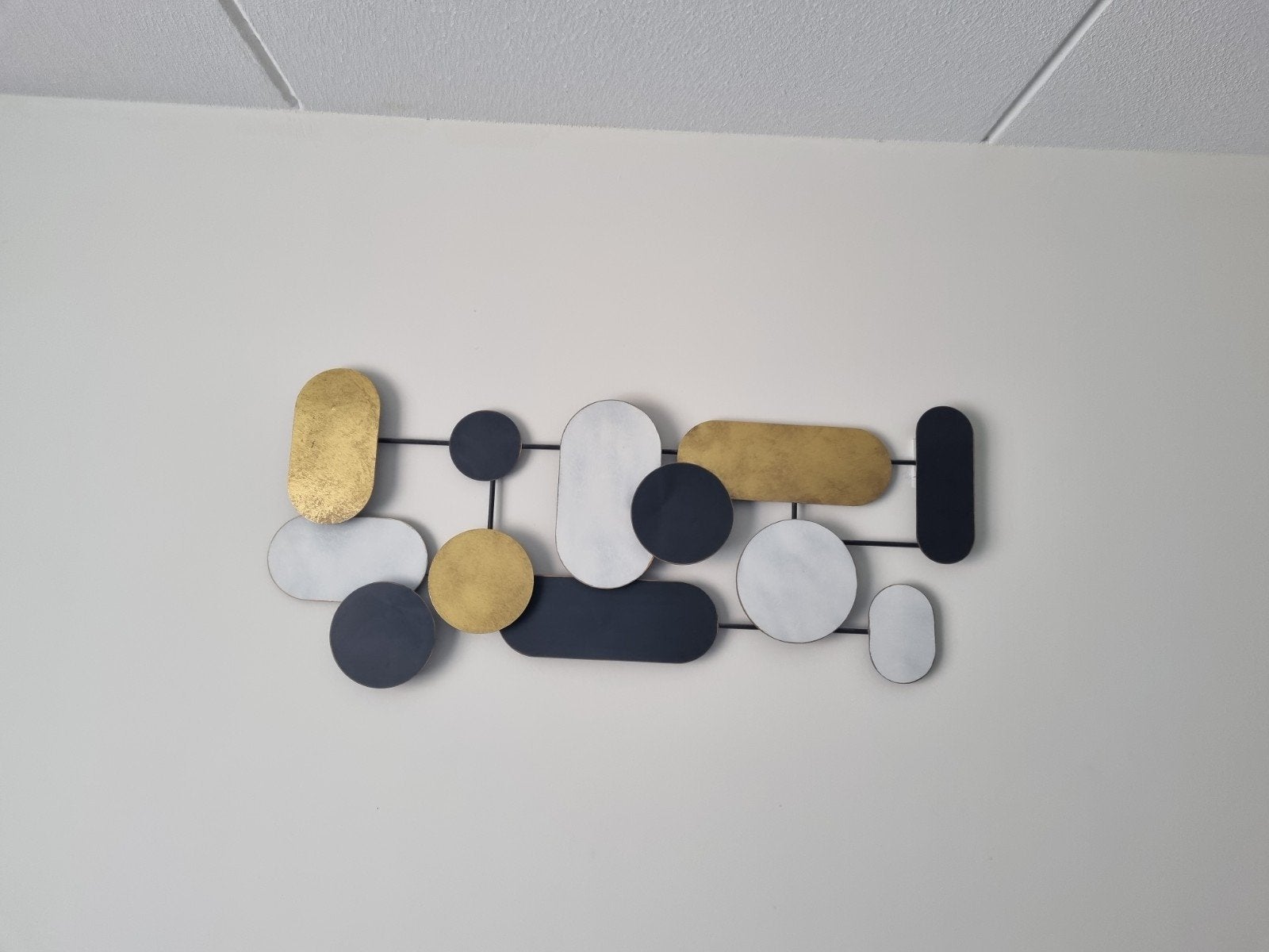 Moderne wanddecoratie metaal goud, zwart, wit, Ophalen, Metaal, Wandsculptuur, Modern