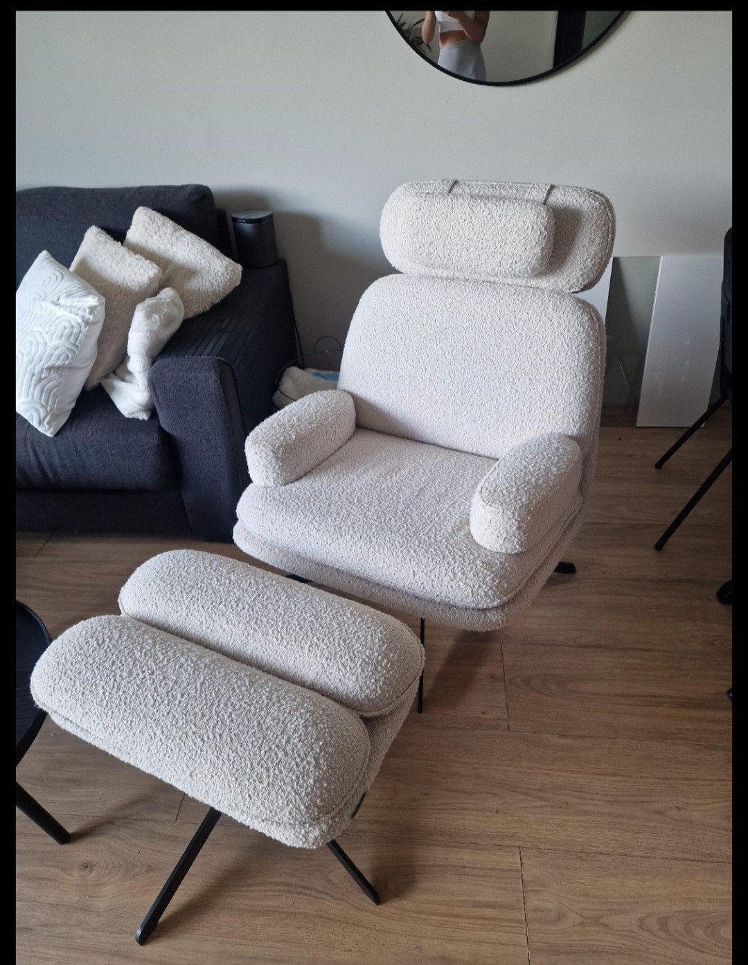 Zuiver Tyler Loungestoel - Crème Witte Bouclé Stof, Huis en Inrichting, Fauteuils, 75 tot 100 cm, Ophalen of Verzenden, Zo goed als nieuw