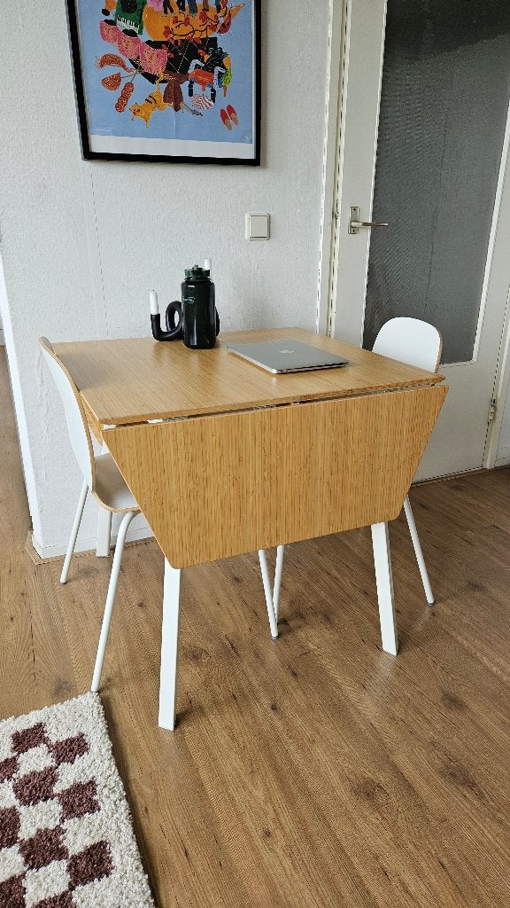 IKEA PS 2012 klaptafel (bamboe) + 2 stoelen - Complete set!, Huis en Inrichting, Tafels | Eettafels, Scandinavisch design, 50 tot 100 cm