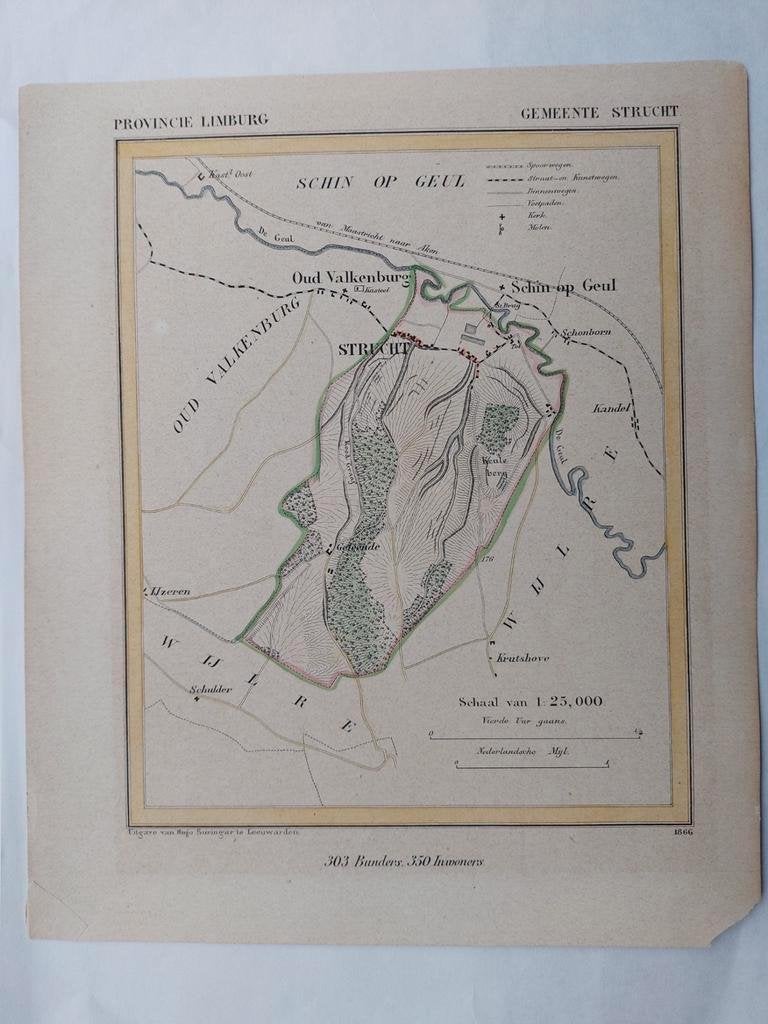 53 / Gemeente Strucht Limburg Litho uit 1866 door J. Kuyper, Ophalen of Verzenden