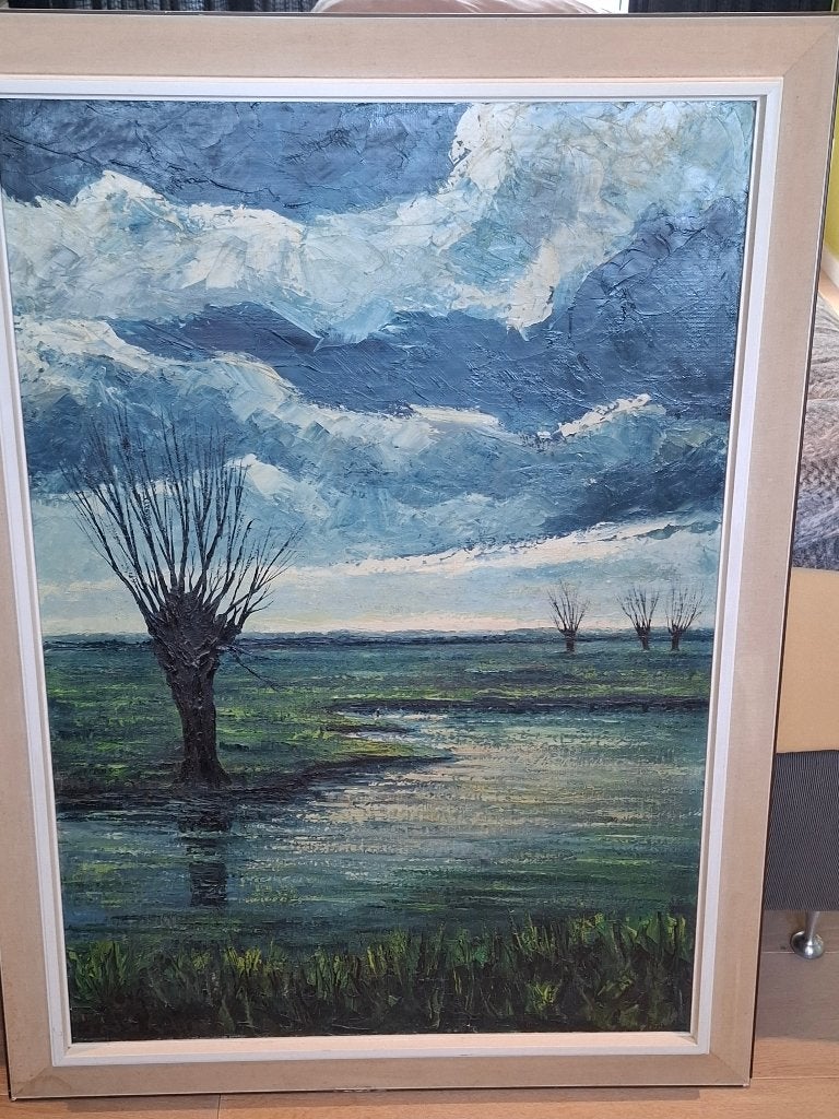 Schilderij: Hollands Landschap met knotwilgen, Zo goed als nieuw, Overige onderwerpen, Ophalen, Onbekend