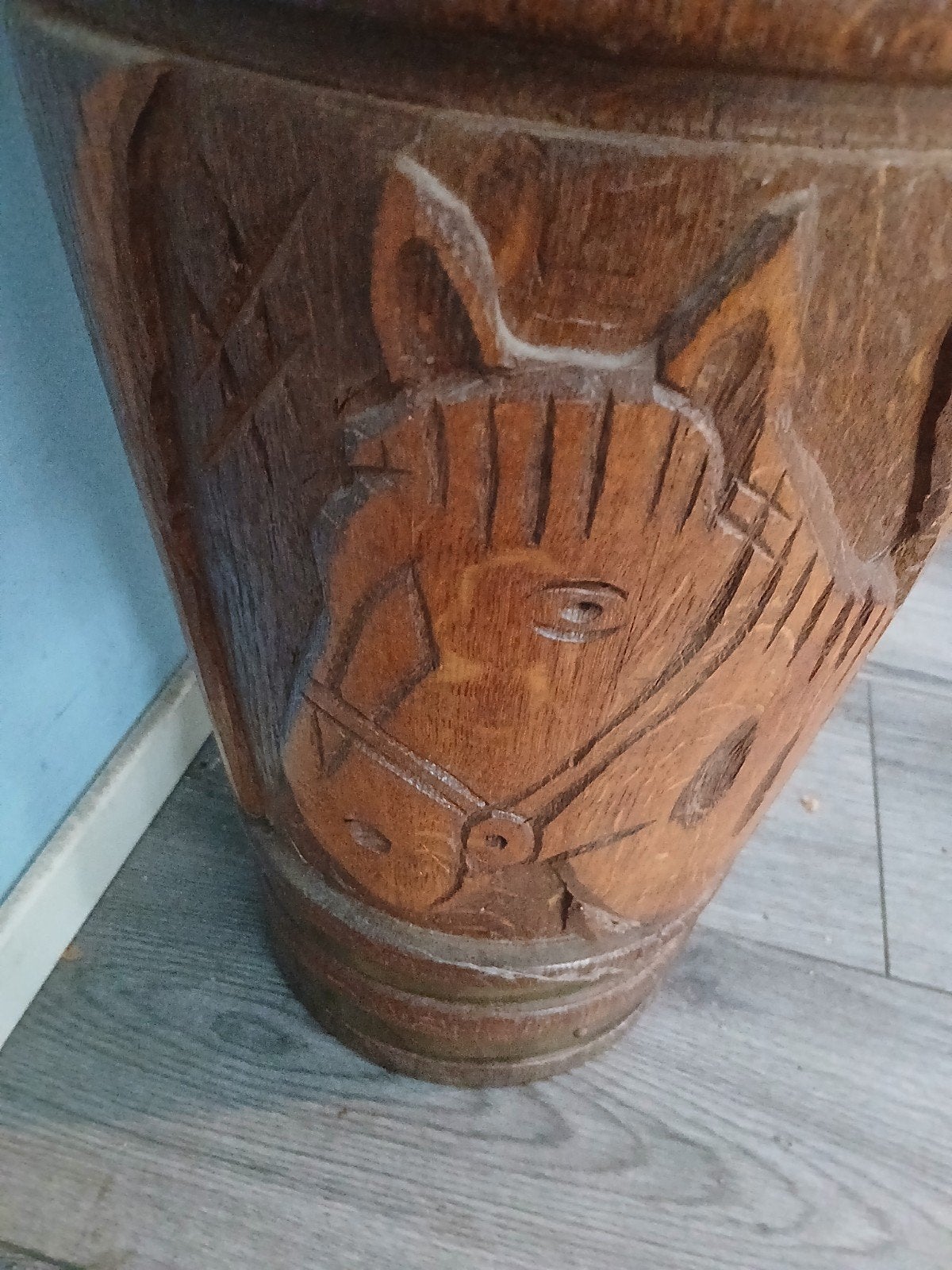 Vintage Eikenhouten Paraplubak/Ton-Ambachtelijk Houtsnijwerk, Ophalen