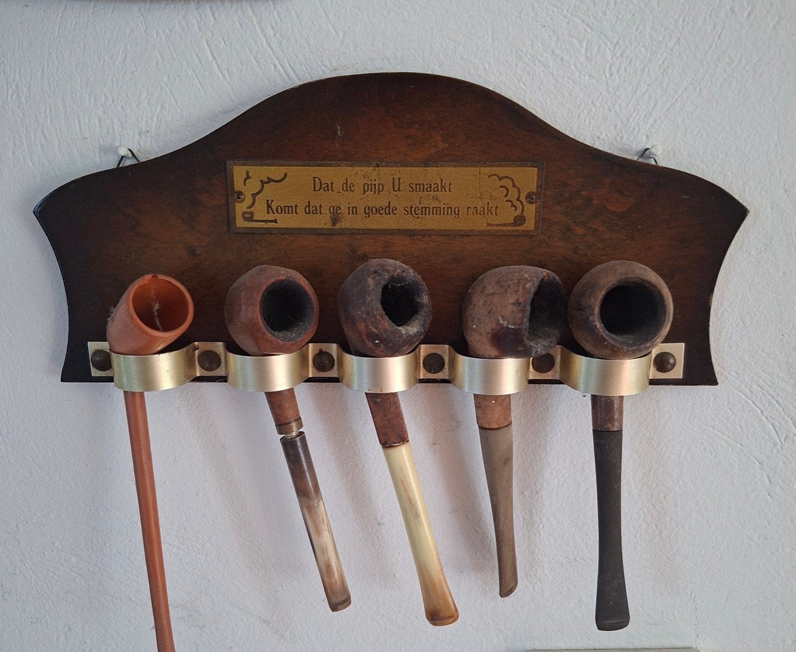 Antiek houten pijpenrek met 5 pijpen, Antiek en Kunst, Ophalen