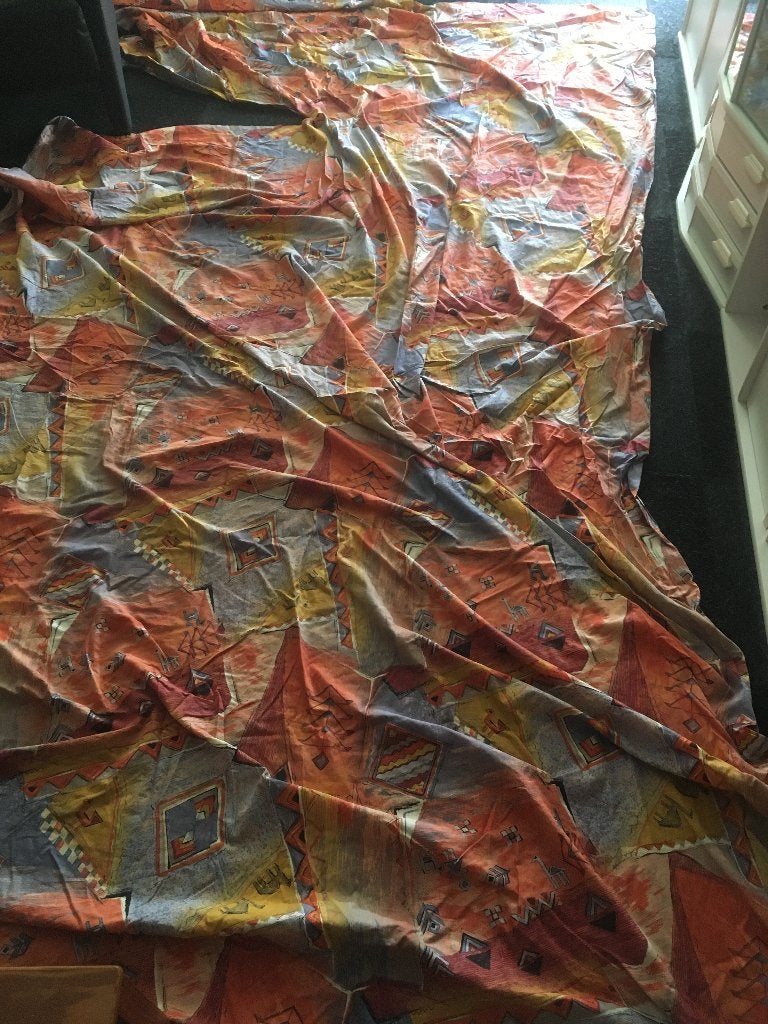 stof oranje met motieven kleding gordijn, Meerkleurig, 120 cm of meer, 200 cm of meer, Ophalen of Verzenden