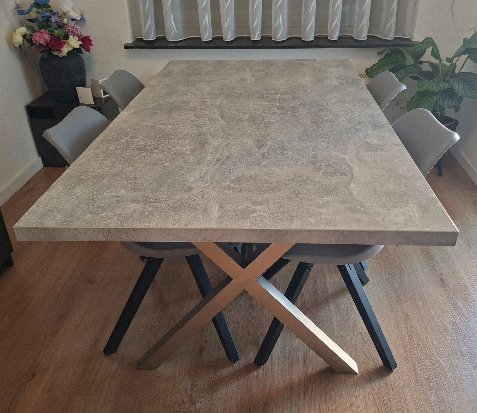 tafel 160x90 cm + 4 stoelen, Huis en Inrichting, Ophalen, 50 tot 100 cm, Zo goed als nieuw, 150 tot 200 cm