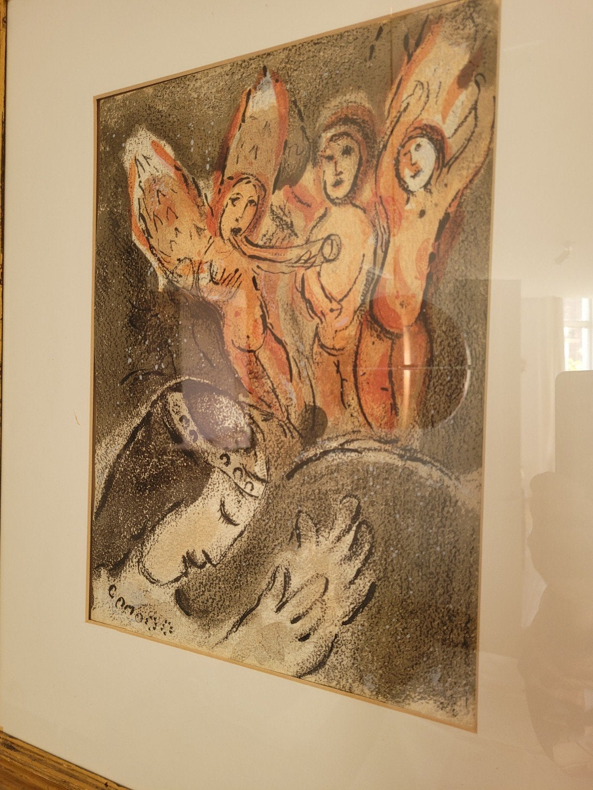 Marc Chagall - Sara et les Anges - Ingelijste kleurenlitho, Antiek en Kunst, Ophalen of Verzenden