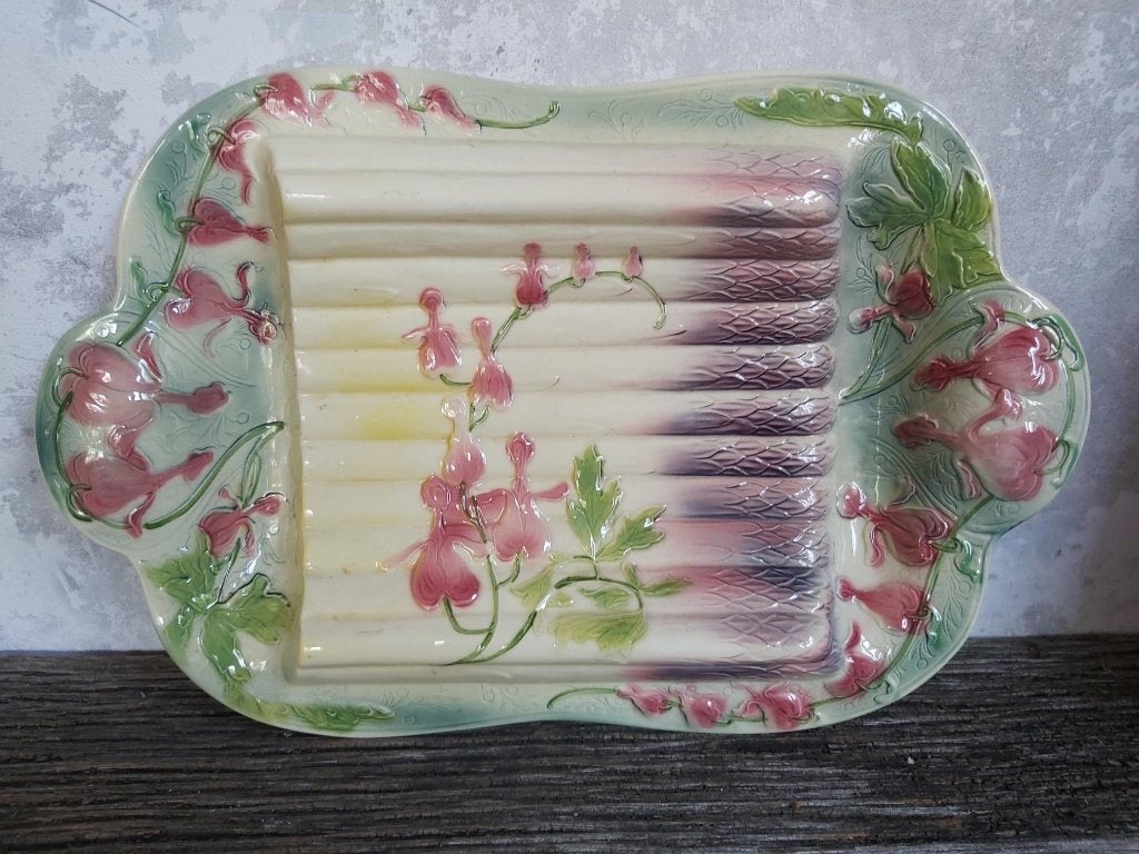 Antieke Saint Clement barbotine / majolica aspergeschaal, Antiek en Kunst, Ophalen of Verzenden