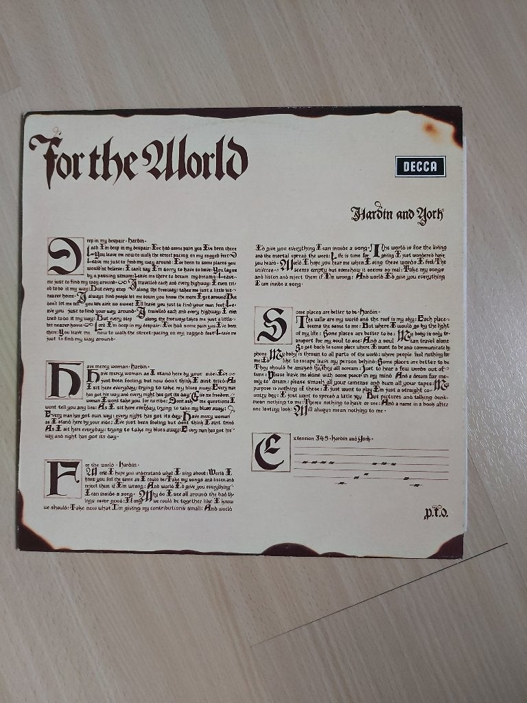 Hardin and York For the World LP (ex Spencer Davis Group), LP, Ophalen of Verzenden, Zo goed als nieuw, 12 inch