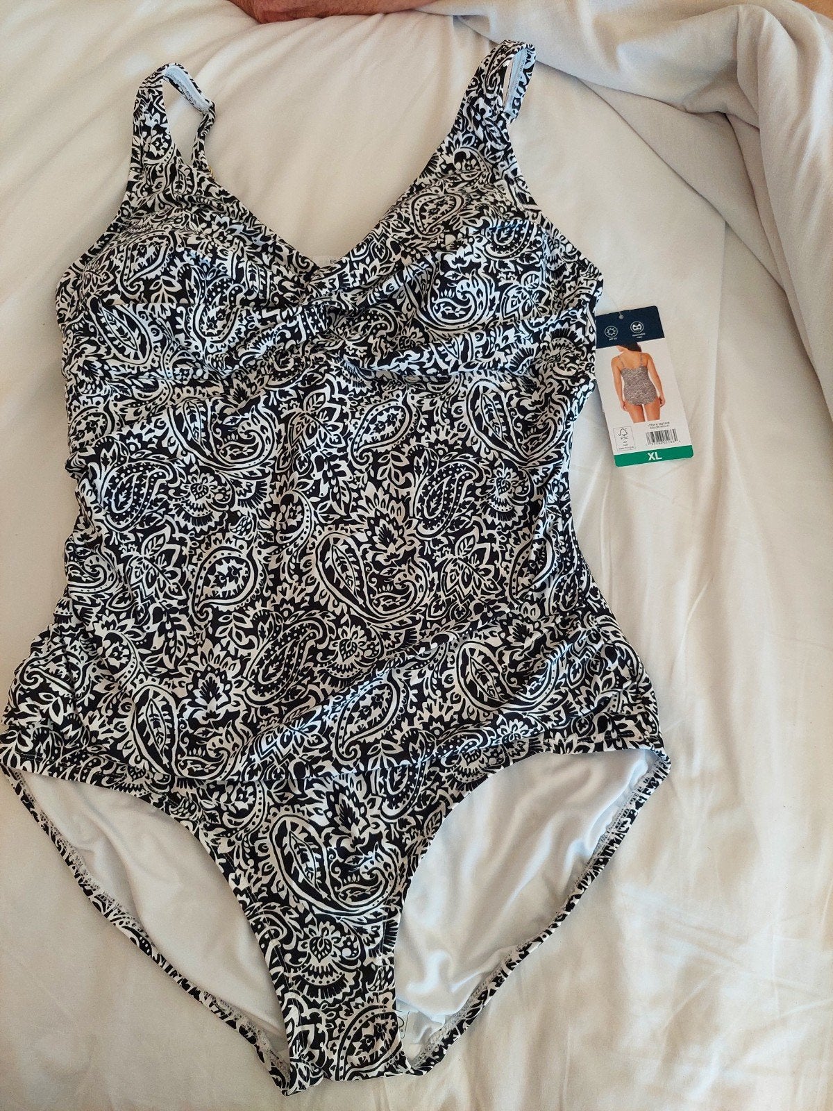 Lands' End Badpak Zwart-Wit Paisley XL Nieuw met label, Lands' End, Zwart, Nieuw, Badpak