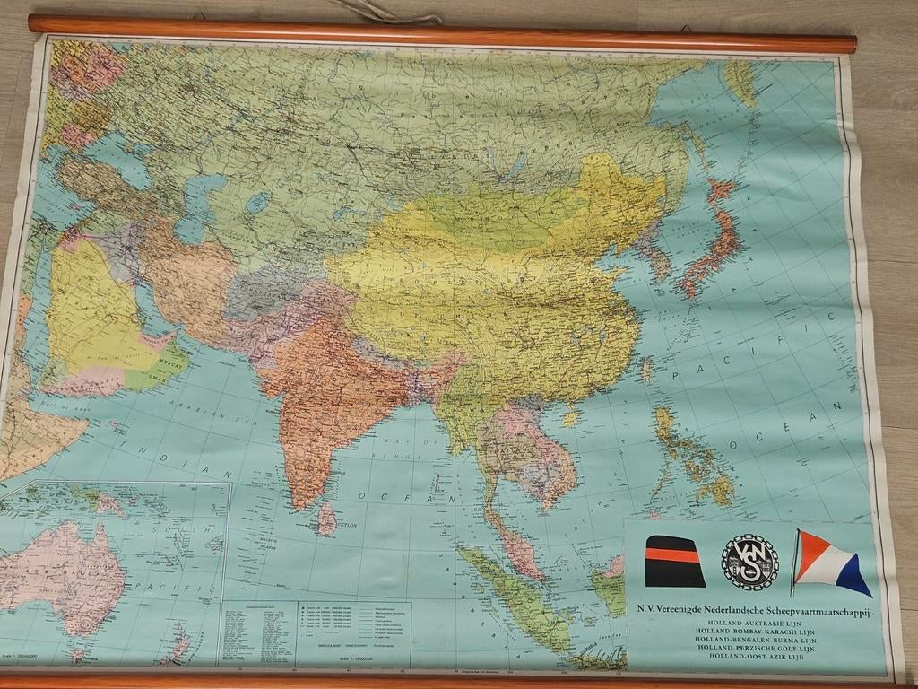 Vintage landkaart N.V. Nederlandse Scheepvaartmaatschappij, Ophalen, 1800 tot 2000, Nederland, Landkaart