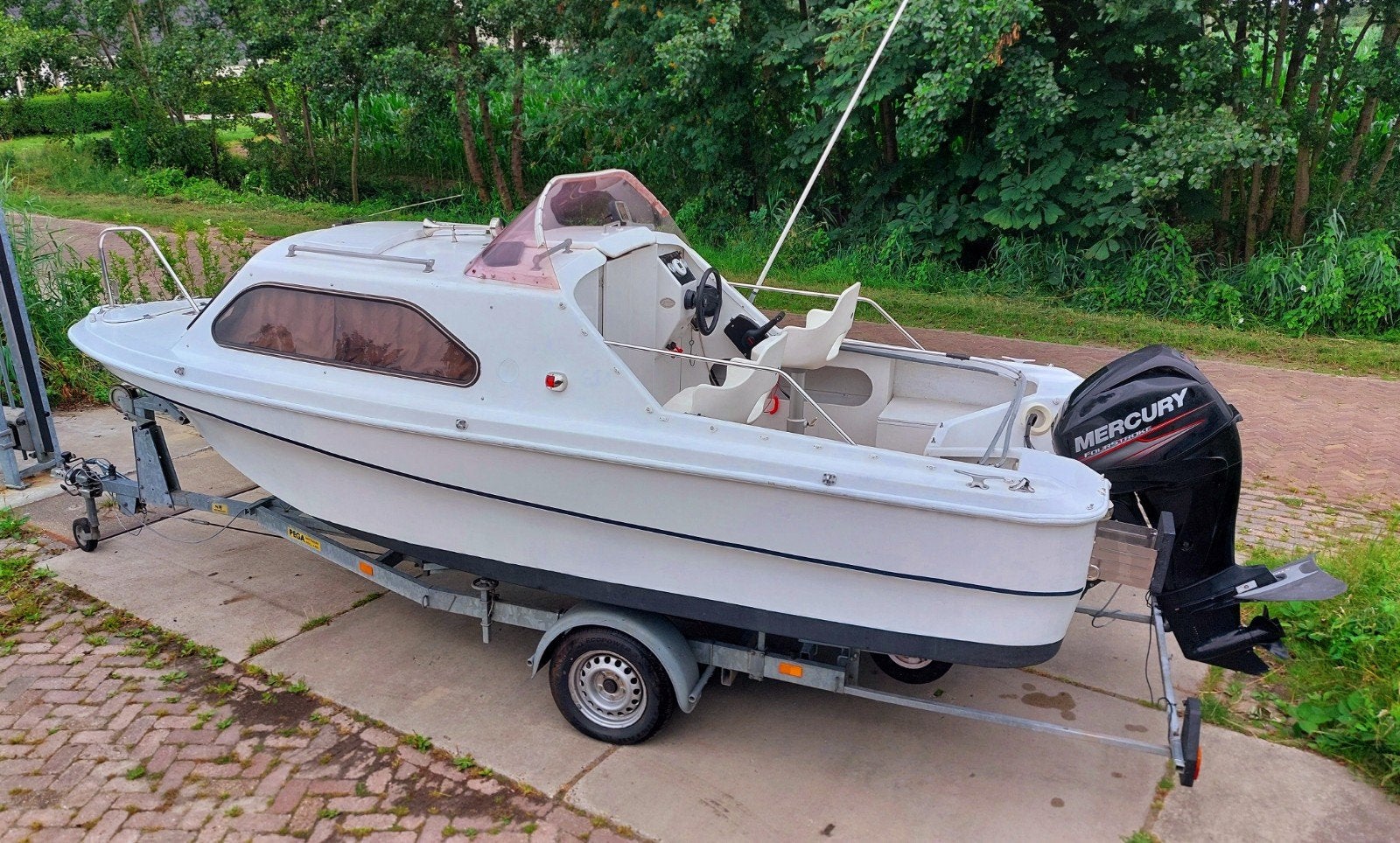 Shetland Family Four met 40PK Mercury Viertakt en Trailer, Watersport en Boten, Gebruikt, Kajuitboot, Buitenboordmotor, Polyester