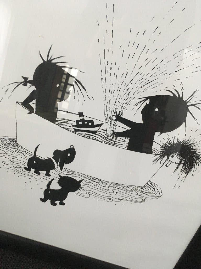 Ingelijste poster van Jip en Janneke aan het badderen. Zgan, Huis en Inrichting, Ophalen, 50 – 75, Minder dan 50 cm, Zo goed als nieuw