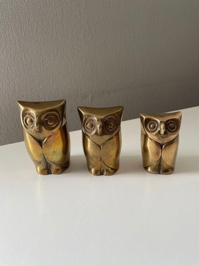 3 koperen/ messing uiltjes., Ophalen of Verzenden