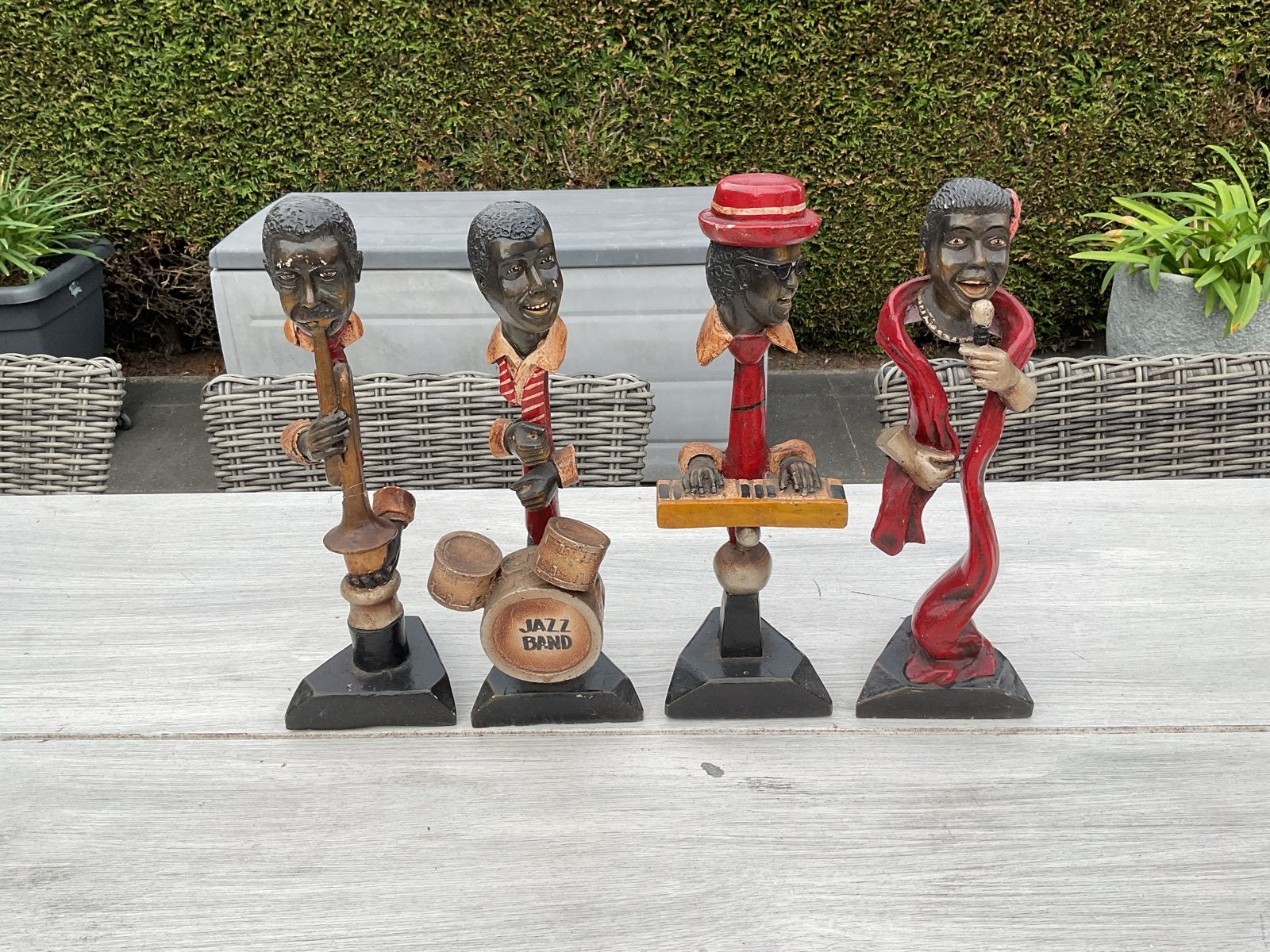 Set van 4 Jazz Band Beeldjes - Muzikanten Decoratie, Ophalen of Verzenden, Gebruikt, Pop, Beeldje of Miniatuur