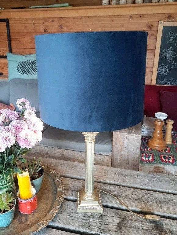 Sjieke aparte tafellamp goud/ blauw,lees de beschrijving, Ophalen of Verzenden