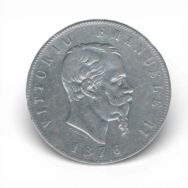Italië 5 Lire 1876, Ophalen of Verzenden, Italië, Losse munt, Zilver