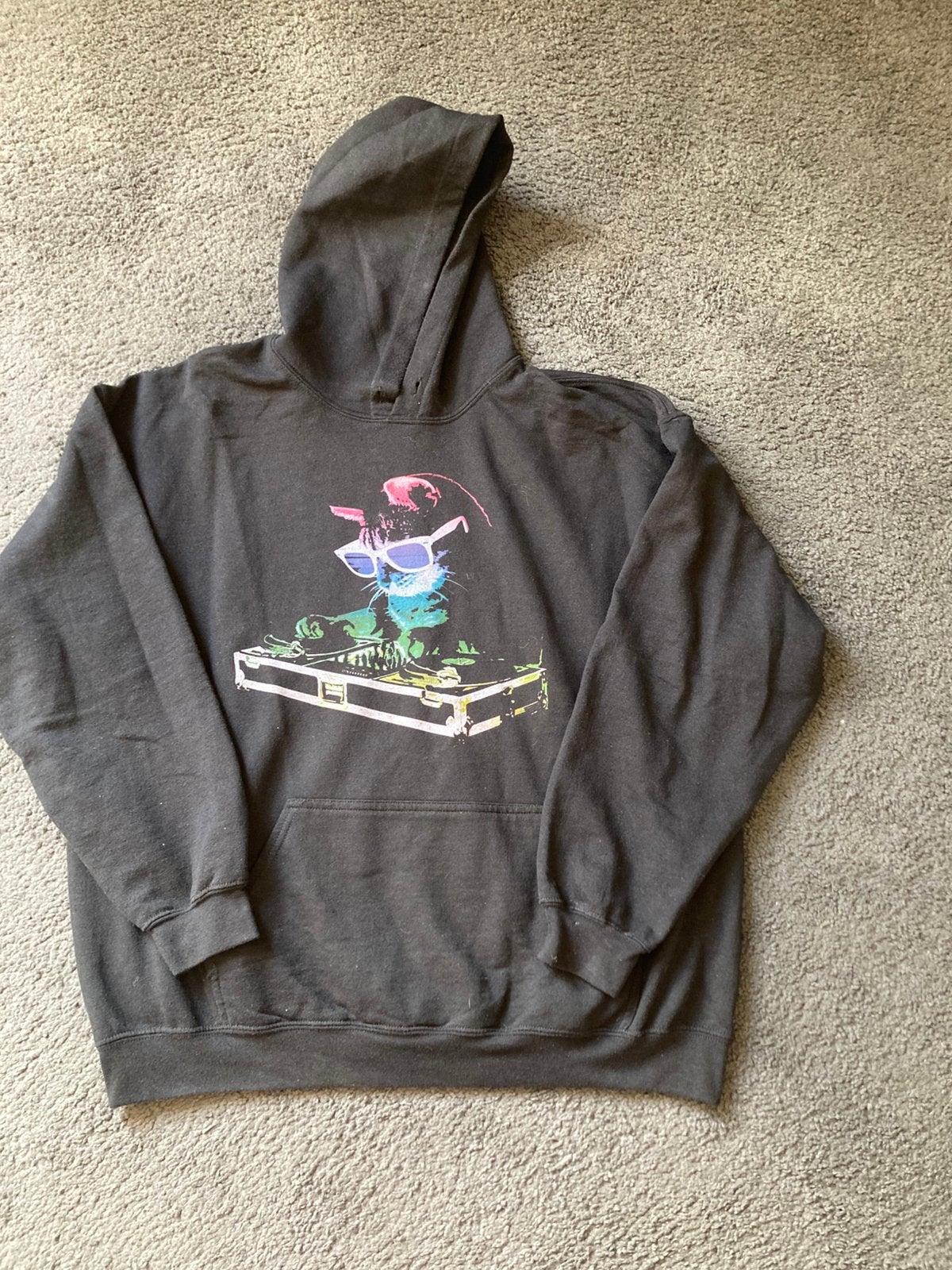 Techno cat hoodie, Ophalen of Verzenden, Gedragen, Overige maten, Zwart