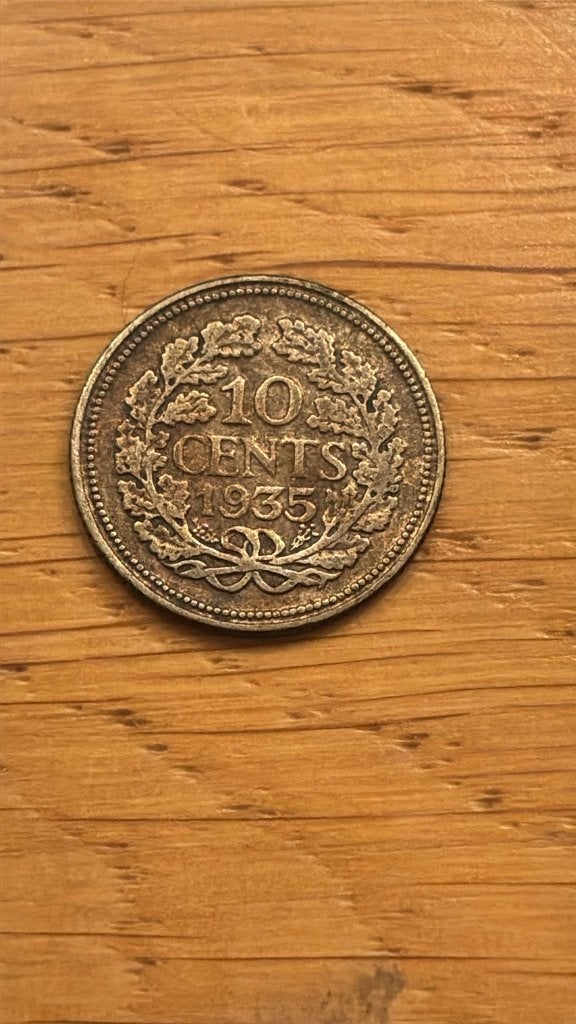 Zilveren 10 cents 1935, Zilver, Ophalen of Verzenden, 10 cent, Koningin Wilhelmina