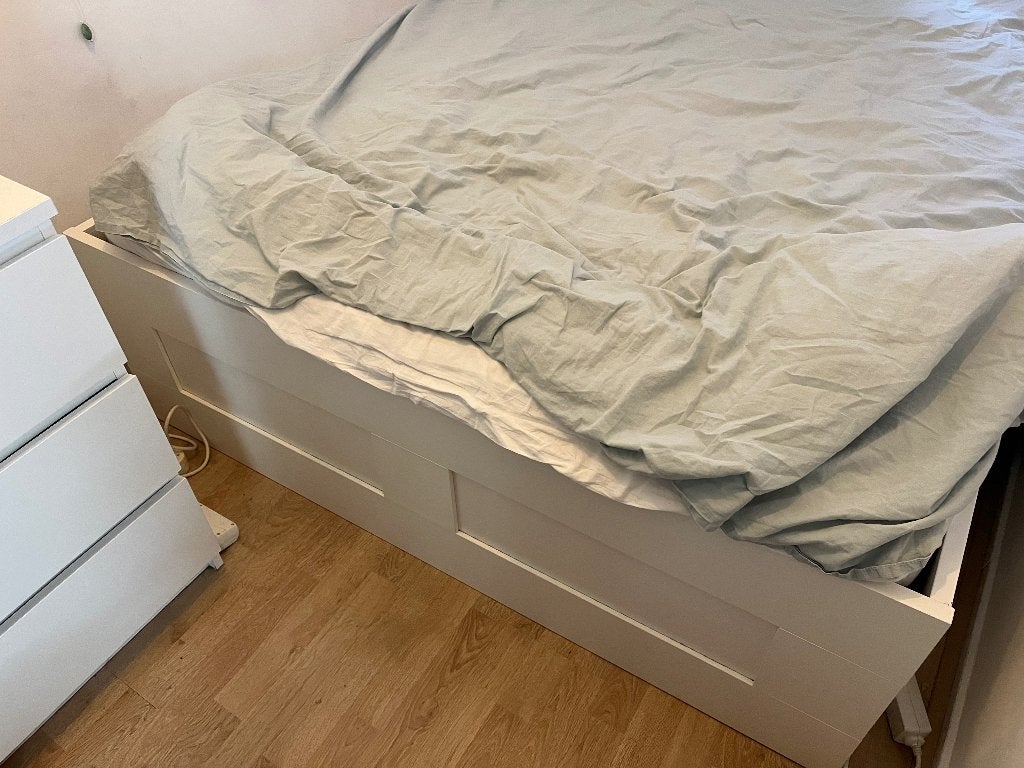 Malm bed met lades 140 x 200, Ophalen, Gebruikt, Wit, Tweepersoons
