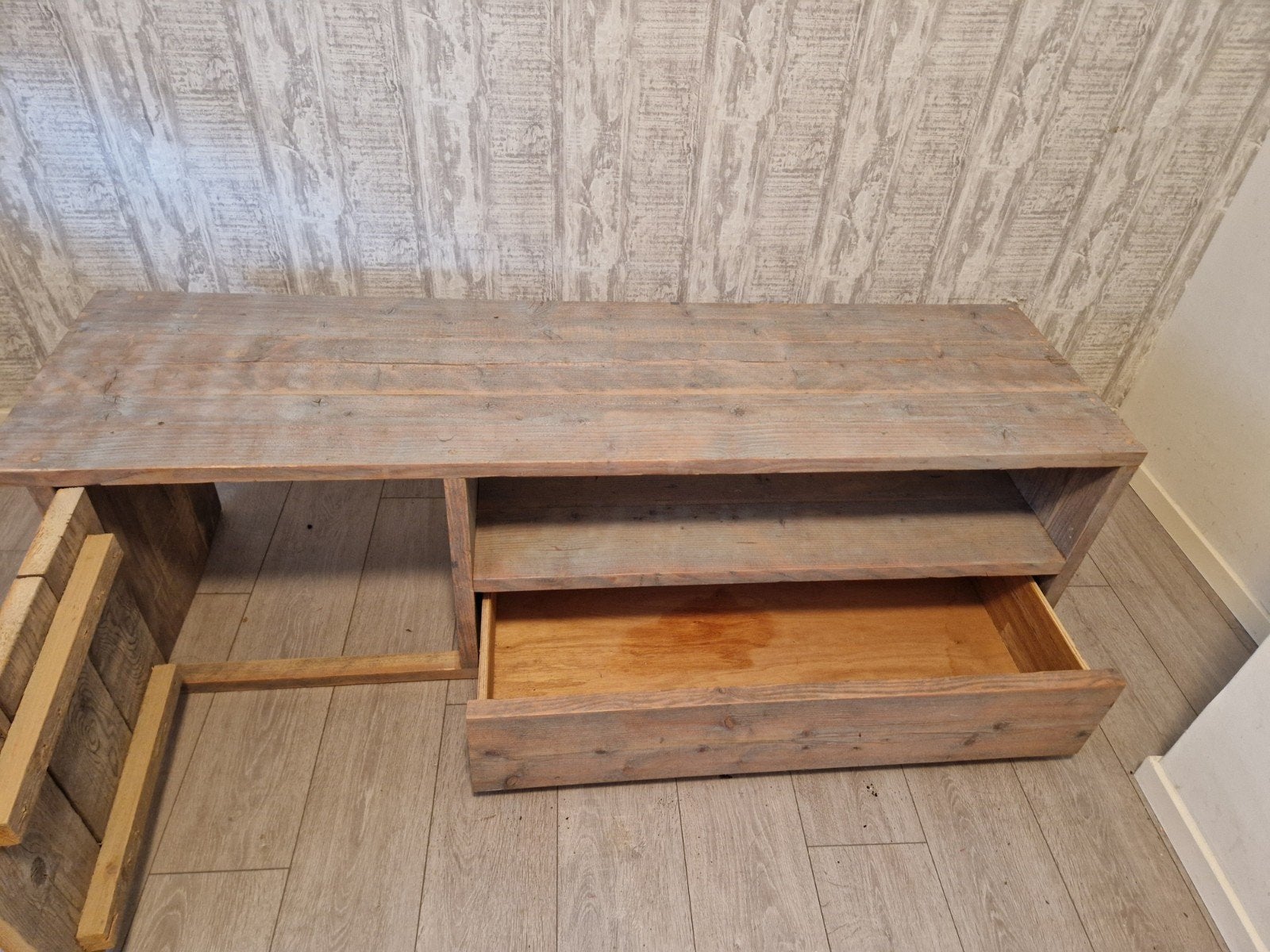 Steigerhouten kast - TV meubel - Dressoir (165x46x50 cm), Ophalen, Gebruikt, 150 tot 200 cm, Minder dan 100 cm