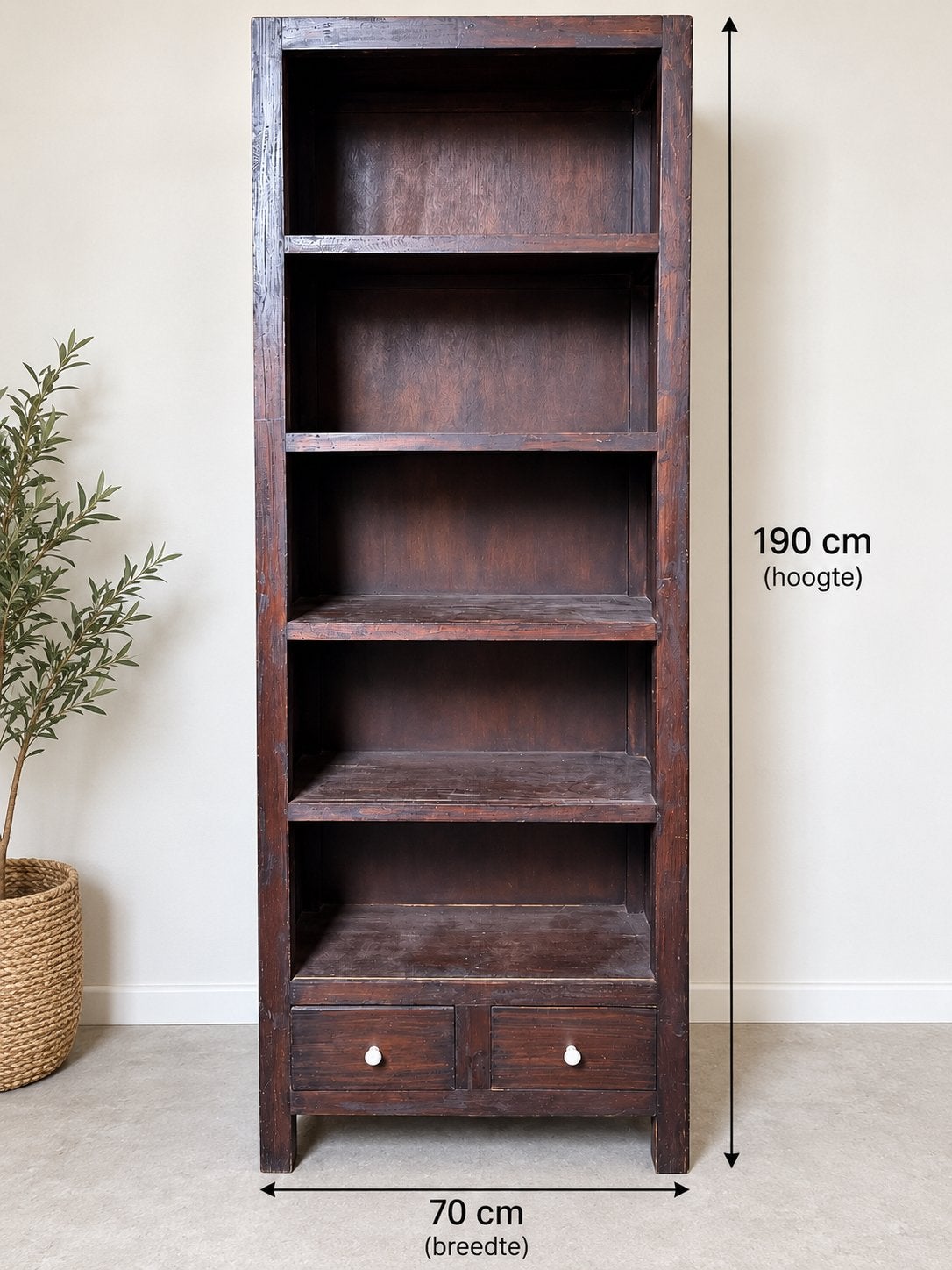 GRATIS! Houten Boekenkast met 2 Lades - 190x70, Gebruikt, Met lade(s), 150 tot 200 cm, 25 tot 50 cm