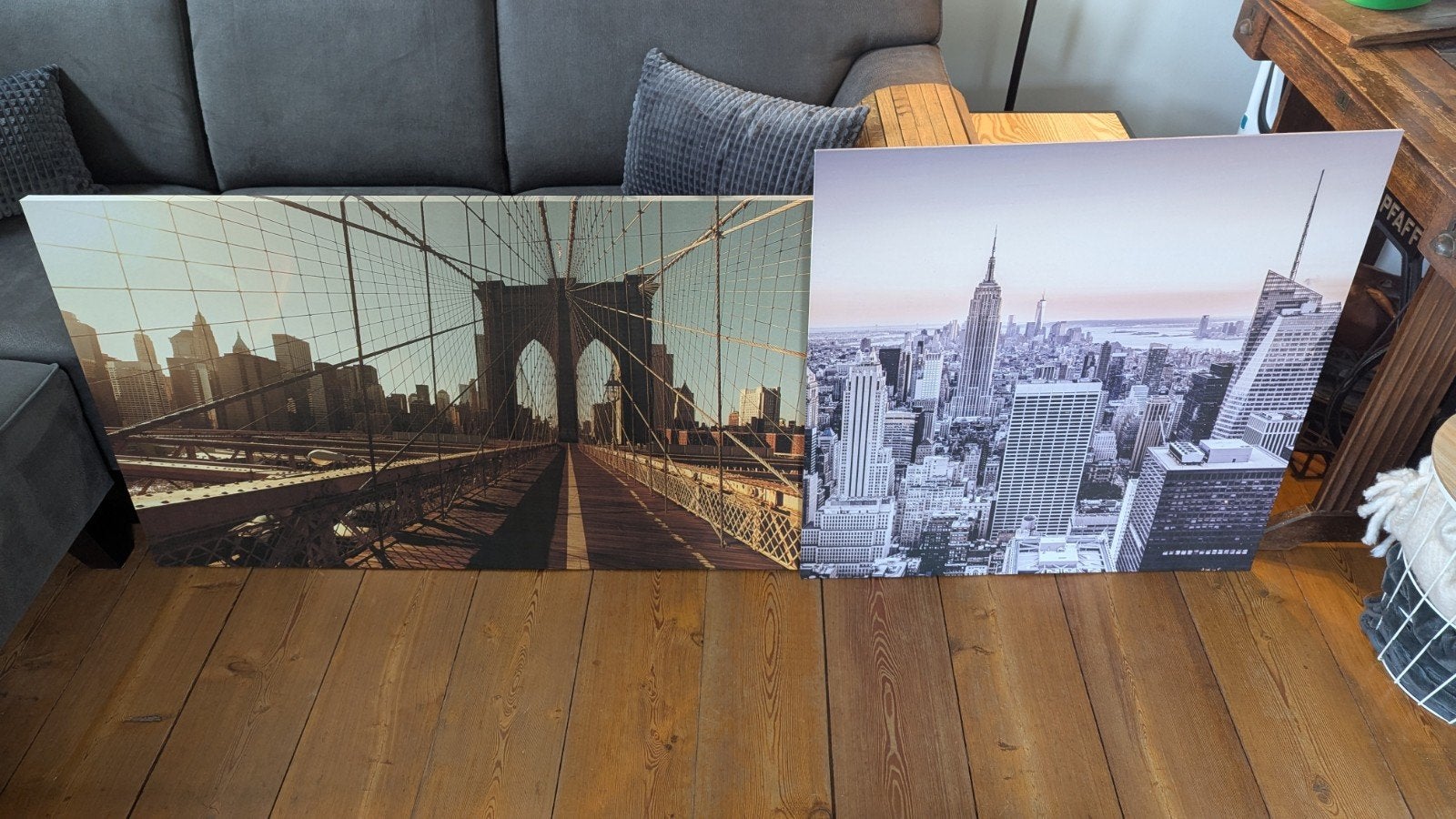 Set van 2 Houten Posters: New York City en Brooklyn Bridge, Ophalen, Zo goed als nieuw, 100 tot 125 cm, Print