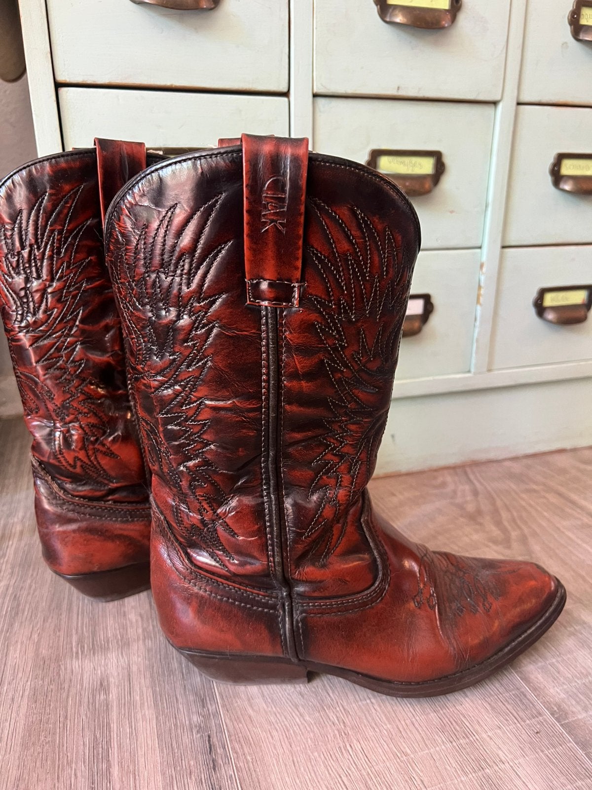 Vintage cognac leren western laarzen cowboylaarzen Ciak 42, Hoge laarzen, Bruin, Ophalen of Verzenden, Gedragen