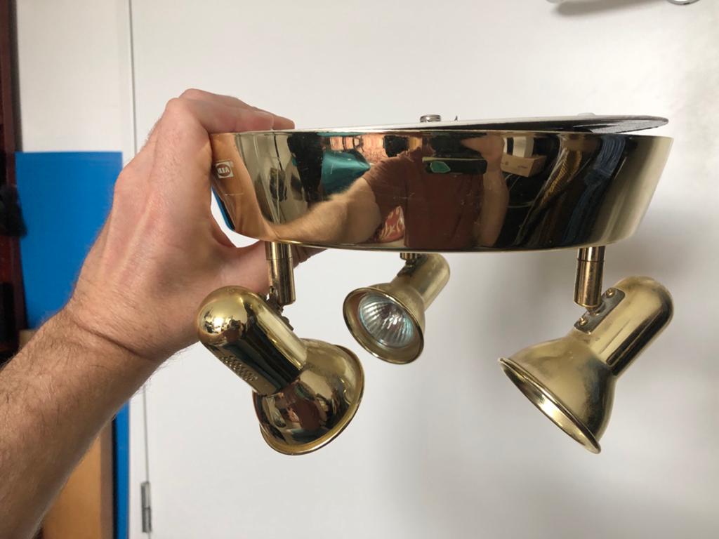 IKEA Plafondspot Goudkleurig - 3x20W Halogeen, Ophalen, Gebruikt, Plafondspot of Wandspot
