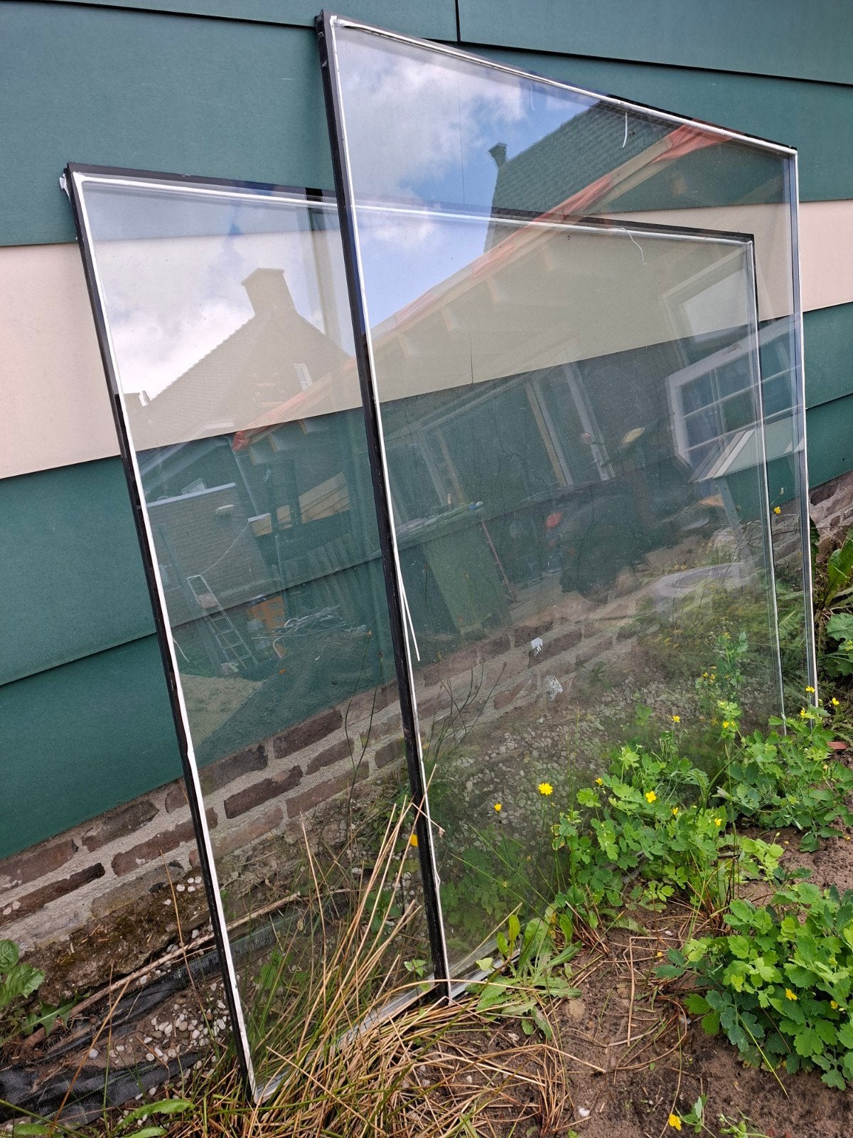 2x Dubbelglas 142.5 x 167 cm, Doe-het-zelf en Verbouw, Glas en Ramen, Ophalen, Gevelraam of Ruit, Gebruikt, 160 cm of meer