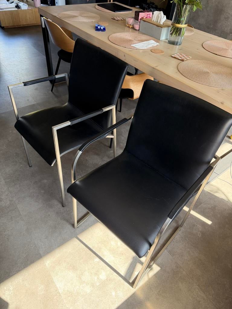 Set van 6 leren stoelen – modern design, Ophalen, Gebruikt, Zwart, Leer