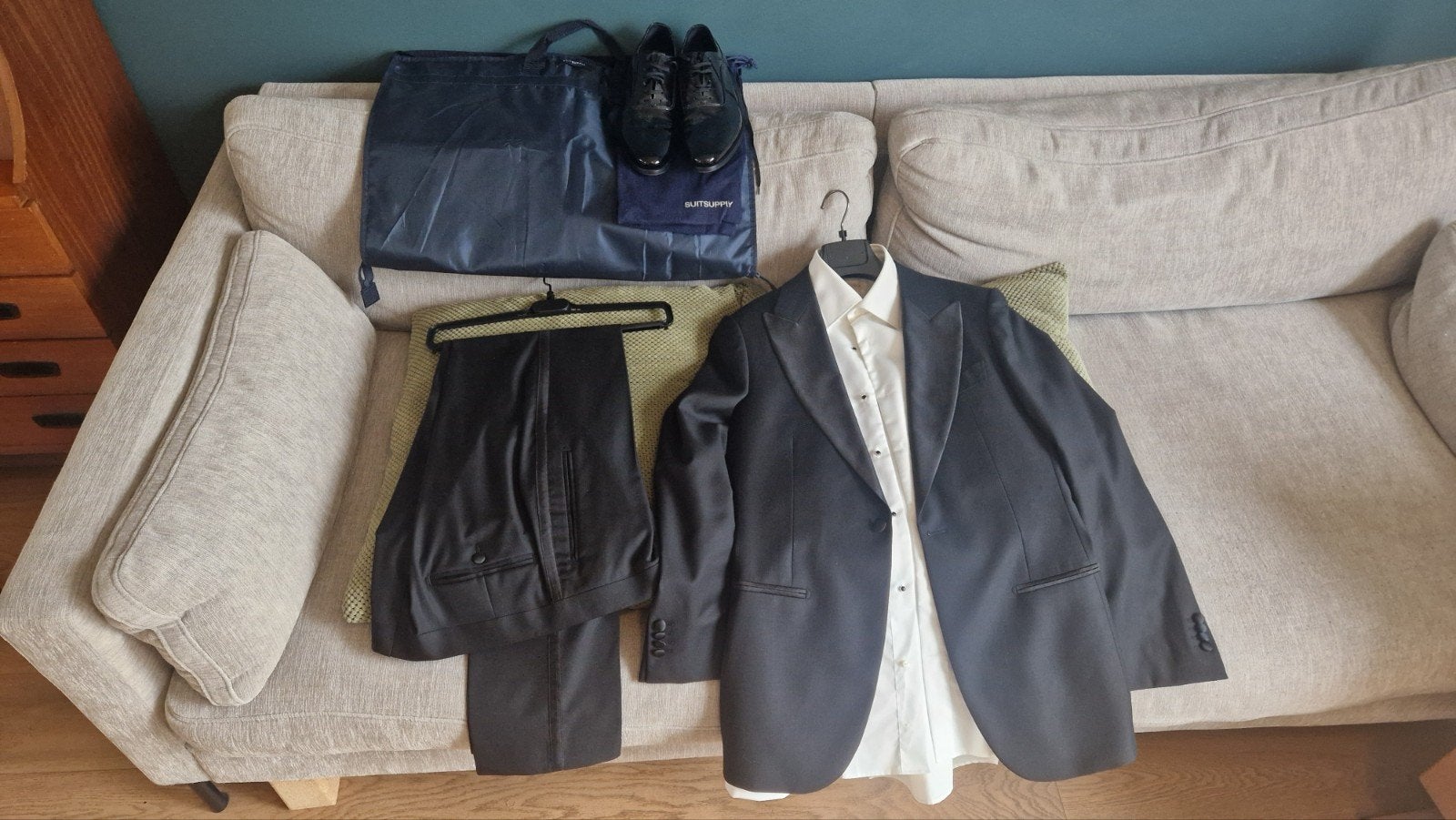 Smoking Tuxedo Suit Supply (1x gedragen), Kleding | Heren, Kostuums en Colberts, Ophalen, Maat 48/50 (M), Zwart, Zo goed als nieuw
