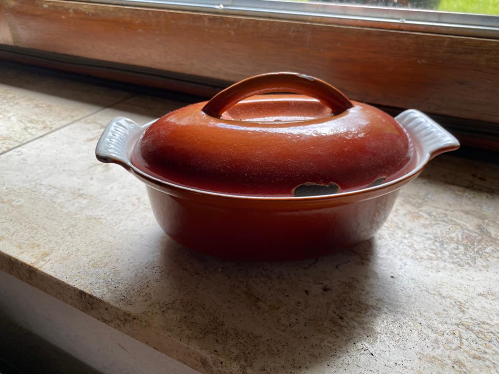 DRU gietijzeren vintage ovenschaaltje, Ophalen of Verzenden, Zo goed als nieuw, Gietijzer, Koekenpan of Braadpan