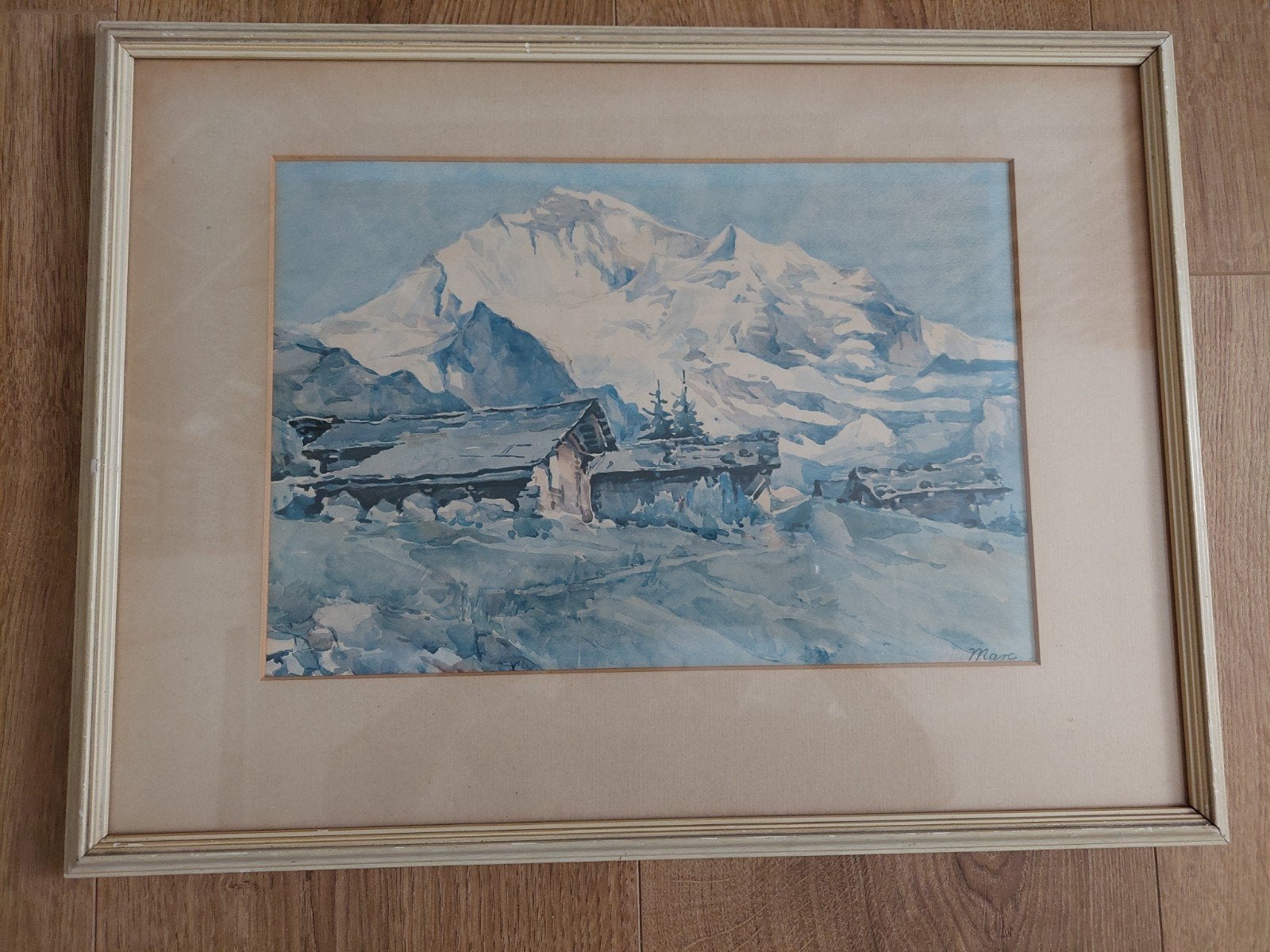Oude ingelijste aquarel, Ophalen of Verzenden, Aquarel, Gesigneerd