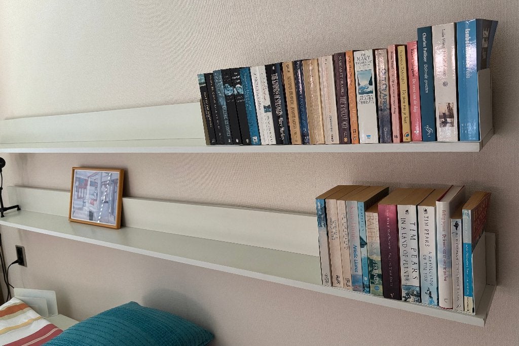 Set van 3 witte Interlübke boekenplanken (2,1 m lang), Ophalen, Zo goed als nieuw