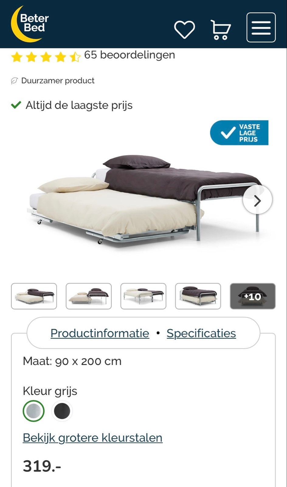 Onderschuifbed 90x200 cm, zo goed als nieuw, incl. matras, Huis en Inrichting, Ophalen, 90 cm, Eenpersoons, Zo goed als nieuw