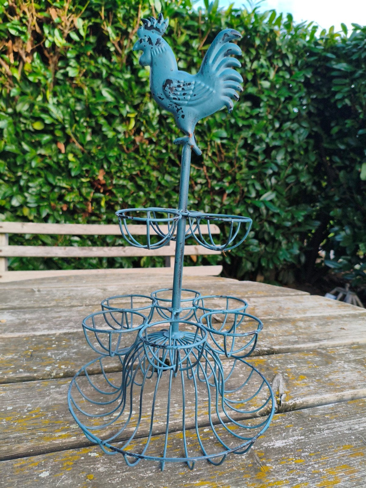 Vintage eierrek met haan - Blauw metaal, Ophalen of Verzenden, Metaal, Overige merken, Overige typen