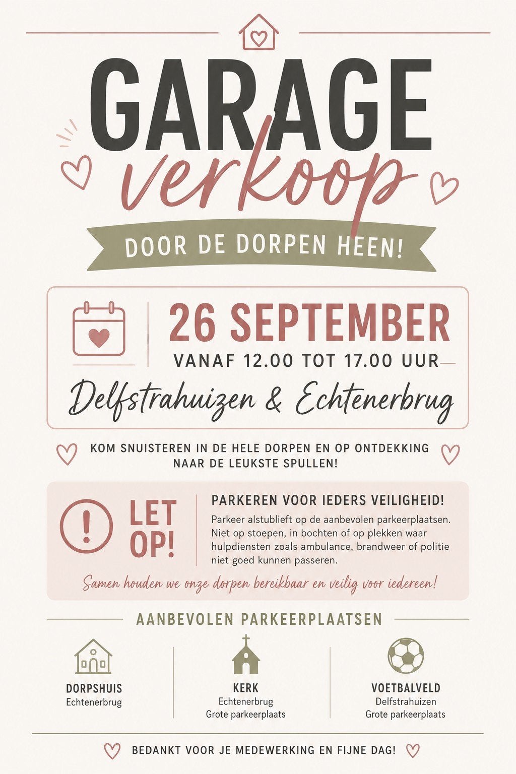 garageverkoop, Drie personen of meer, September