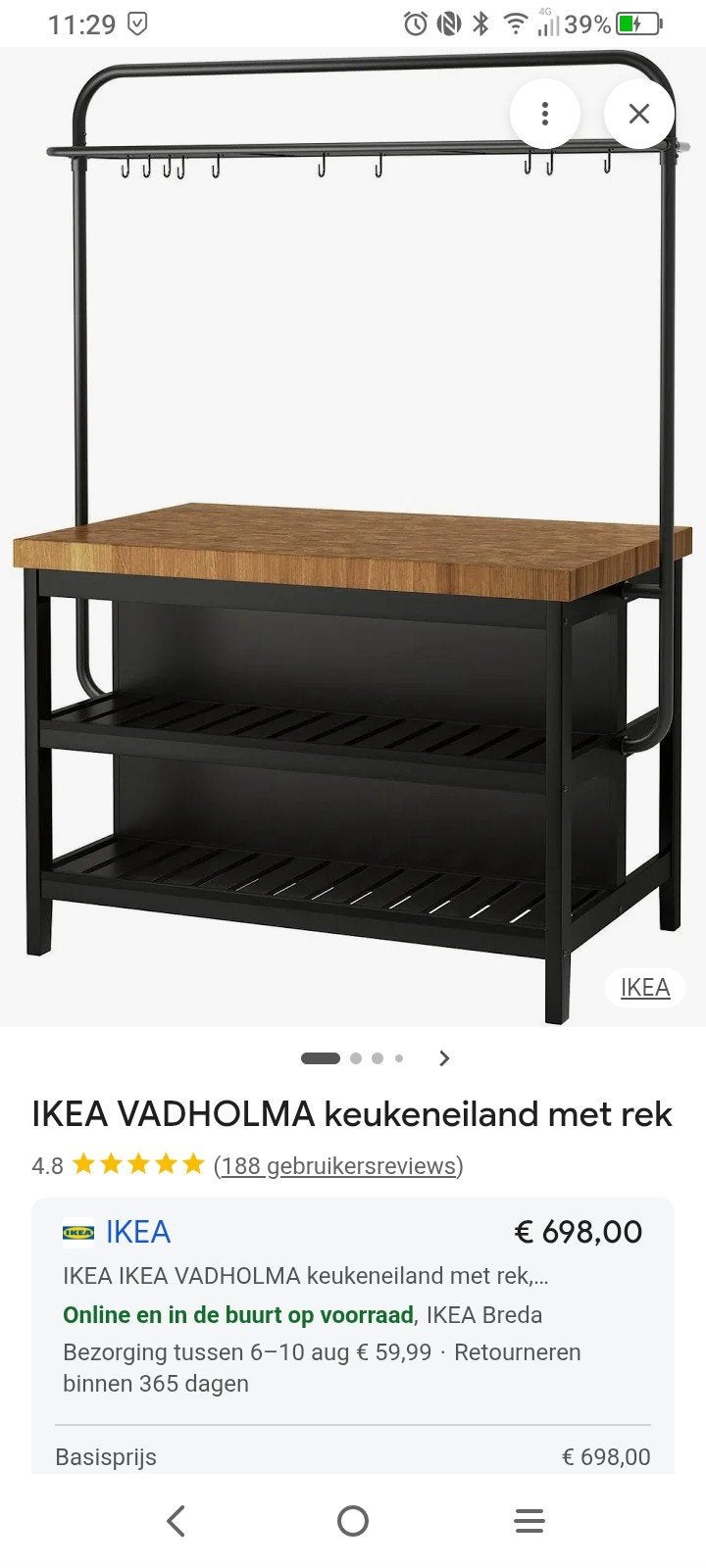IKEA VADHOLMA keukeneiland met rek, Ophalen, Hout, IKEA, Keukentrolley