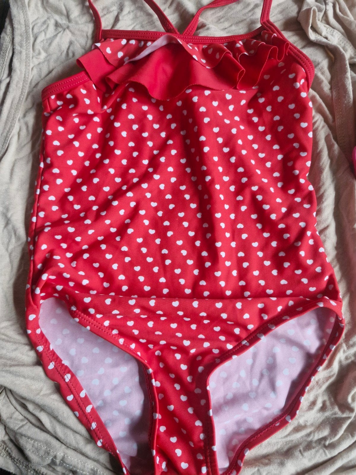 Leuk rood badpak met hartjes, maat 122/128, Ophalen, Zeeman, Gebruikt, Meisje