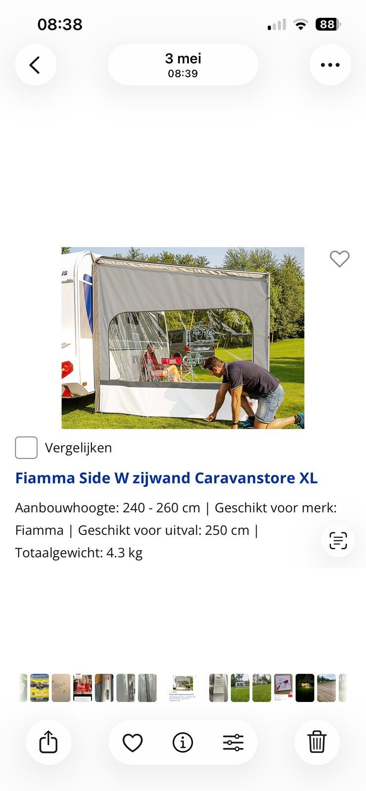 2 fiamma zijwanden W pro  crystal beglazing 2 spring rafters, Ophalen, Zo goed als nieuw