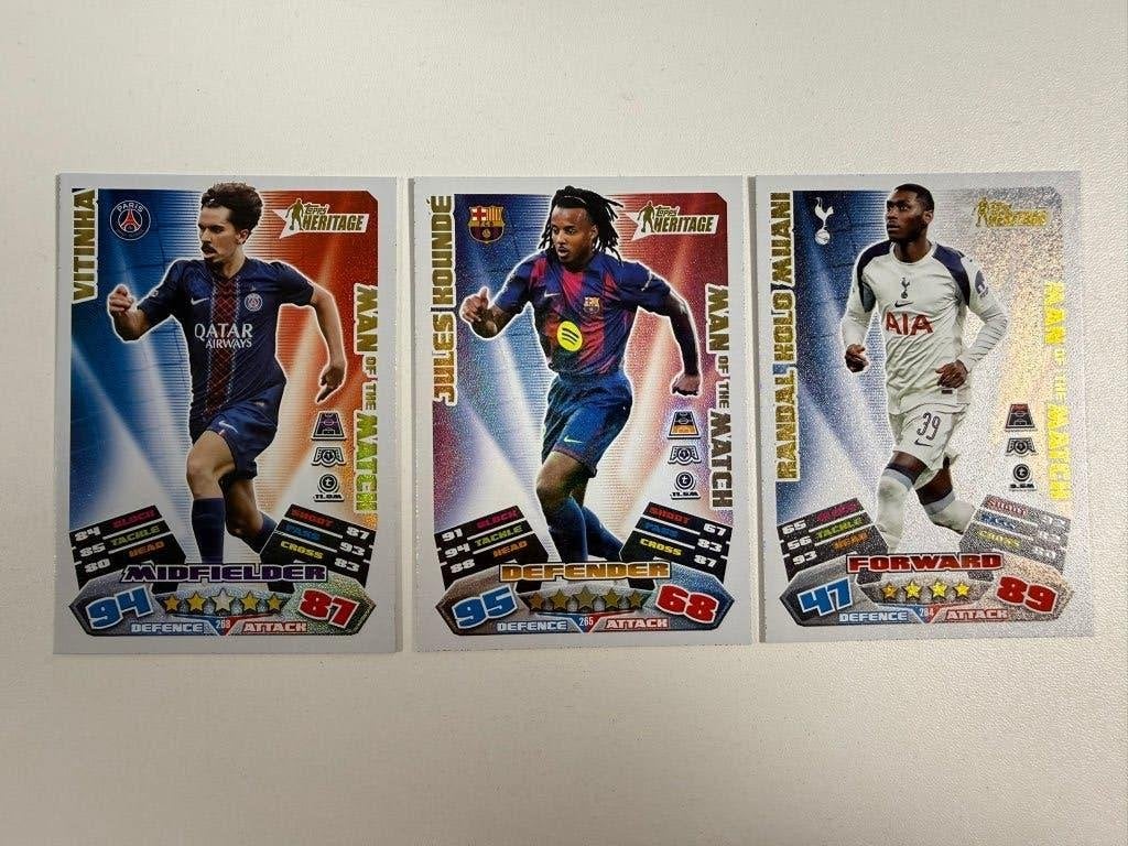 3 Man of the Match kaarten van Match Attax Extra 2025-26, Ophalen of Verzenden, Nieuw, Buitenlandse clubs, Poster, Plaatje of Sticker