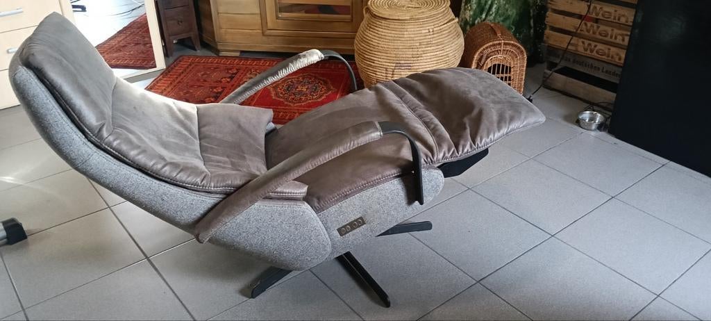 Prominent relaxfauteuil Humberto grijs leder/stof, Ophalen, Gebruikt, Leer, 75 tot 100 cm