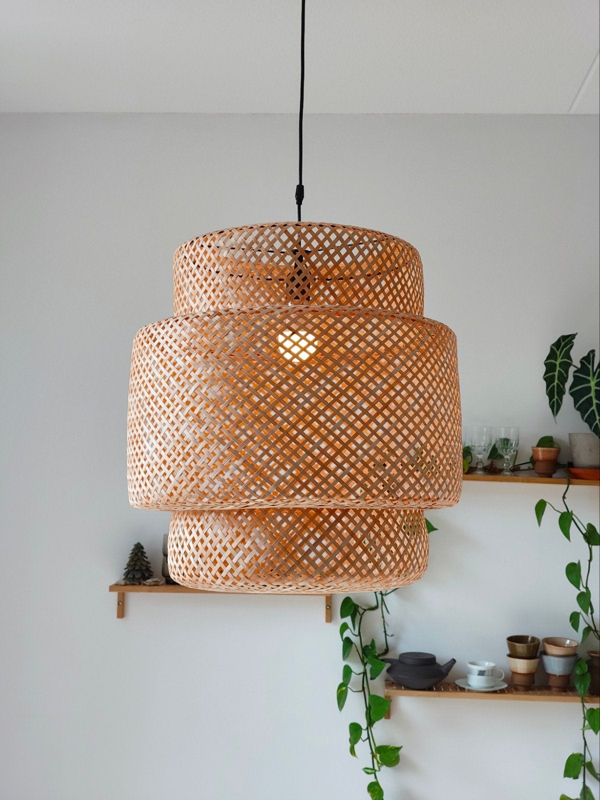 IKEA SINNERLIG plafondlamp bamboe E27 27cm, Ophalen, Zo goed als nieuw, Natuurlijk materiaal, E27 (groot)