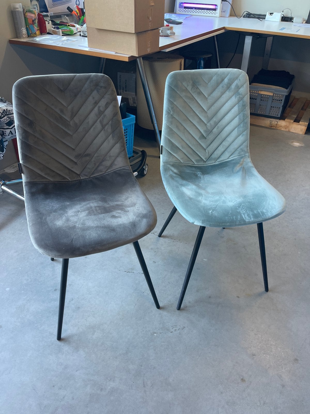Riverdale eetkamerstoelen - Grijs en Mintgroen (set van 2), Ophalen, Gebruikt, Twee, Stof