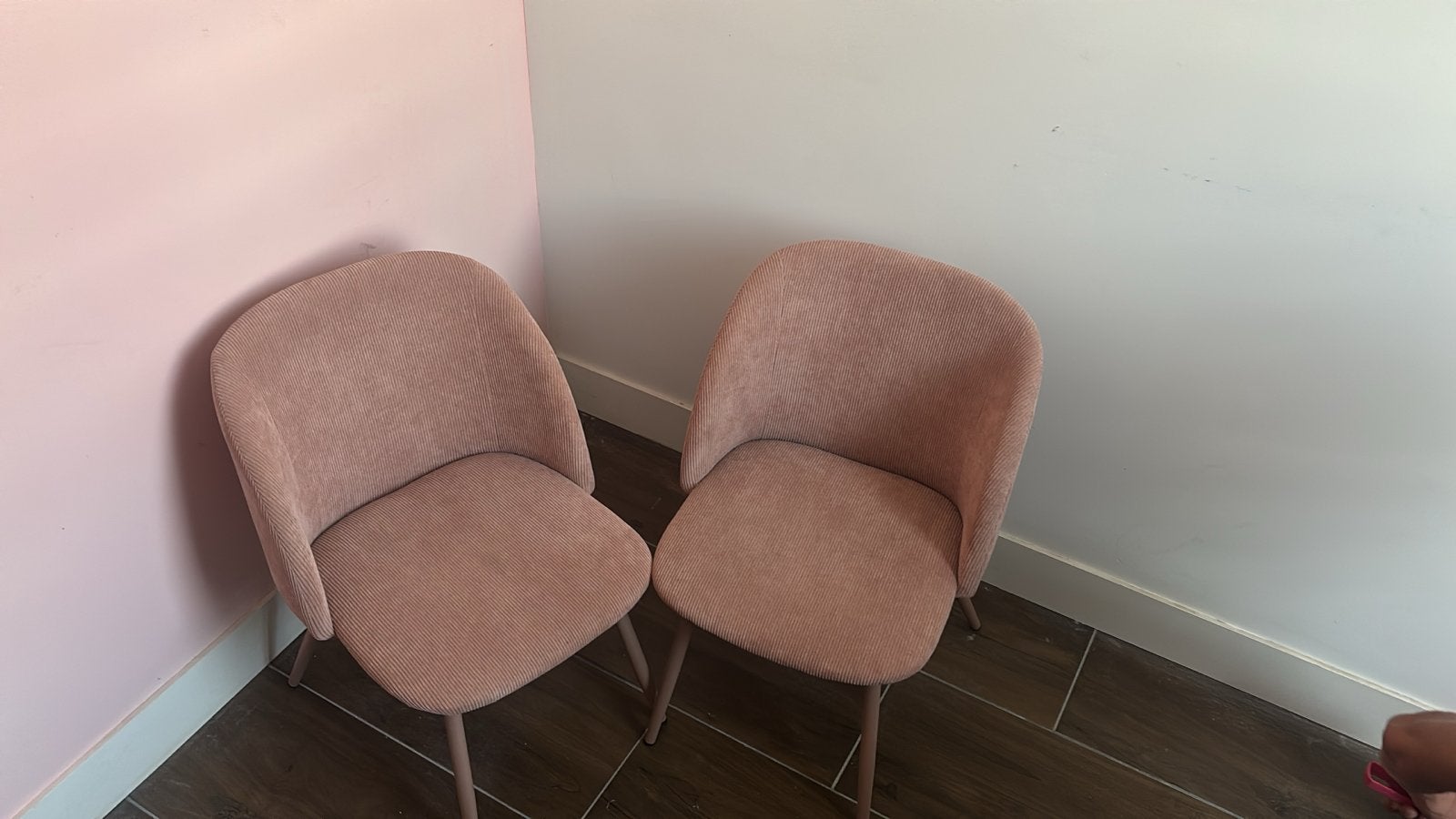 Set van 2 oud roze rib stoeltjes, Gebruikt, Twee, Overige kleuren, Ophalen of Verzenden
